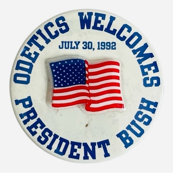 Vintage Pin Odetics President Bush Brooch Pin Round Tin Political Pin - Picture 2 of 3
